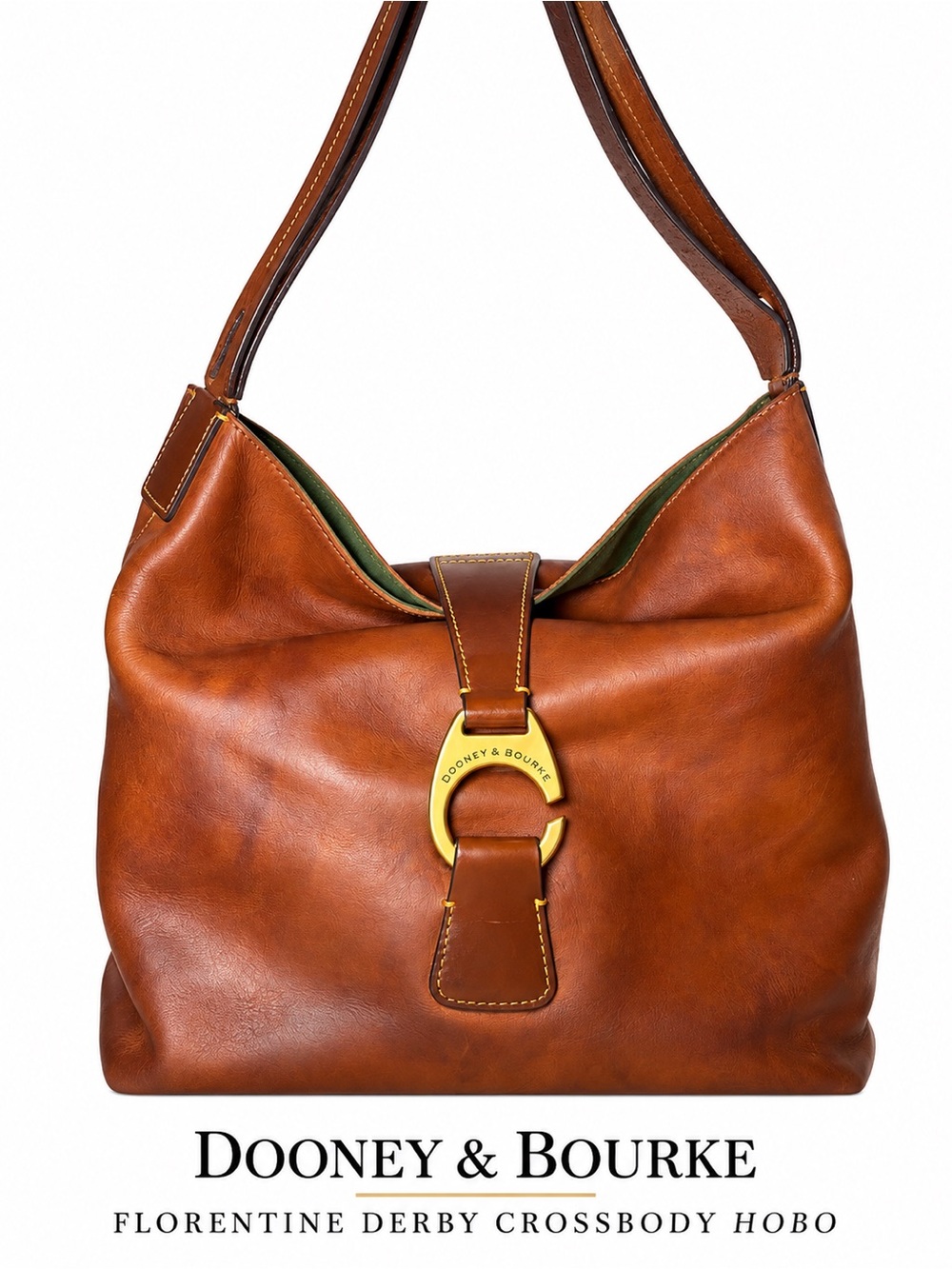 Dooney & Bourke Florentine Derby Logo Lock Hobo Brown Leather Shoulder Bag Purse